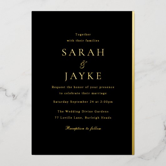 Invitation En Aluminium Golden Foil Black & Gold Modern Mariage (Recto)