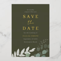 Golden Foil Green Leaf Olive Wedding Enregistrer L