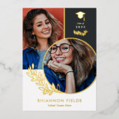 Invitation En Aluminium Golden Greenery Overlapping Photos Diplômé (Recto)
