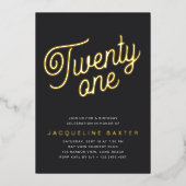 Invitation En Aluminium Golden Script 21e fête d'anniversaire (Recto)