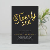 Invitation En Aluminium Golden Script 21e fête d'anniversaire (Debout devant)