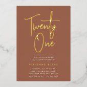 Invitation En Aluminium Golden Script 21e fête d'anniversaire (Recto)
