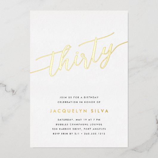 Invitation En Aluminium Golden Script 30e fête d'anniversaire (Recto)