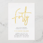 Invitation En Aluminium Golden Script 40e fête d'anniversaire (Recto)