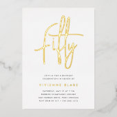 Invitation En Aluminium Golden Script 50e fête d'anniversaire (Recto)