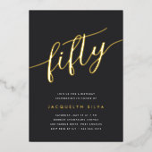 Invitation En Aluminium Golden Script 50e fête d'anniversaire (Recto)