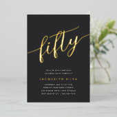 Invitation En Aluminium Golden Script 50e fête d'anniversaire (Debout devant)