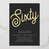 Invitation En Aluminium Golden Script 60e fête d'anniversaire (Recto)