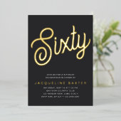 Invitation En Aluminium Golden Script 60e fête d'anniversaire (Debout devant)