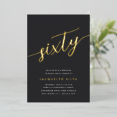 Invitation En Aluminium Golden Script 60e fête d'anniversaire (Debout devant)