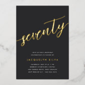 Invitation En Aluminium Golden Script 70e fête d'anniversaire (Recto)