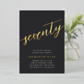 Invitation En Aluminium Golden Script 70e fête d'anniversaire (Debout devant)