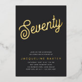 Invitation En Aluminium Golden Script 70e fête d'anniversaire (Recto)