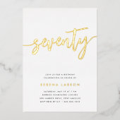 Invitation En Aluminium Golden Script 70e fête d'anniversaire (Recto)