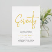 Invitation En Aluminium Golden Script 70e fête d'anniversaire (Debout devant)