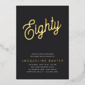 Invitation En Aluminium Golden Script 80e fête d'anniversaire (Recto)