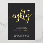 Invitation En Aluminium Golden Script 80e fête d'anniversaire (Recto)