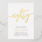 Invitation En Aluminium Golden Script 80e fête d'anniversaire (Recto)