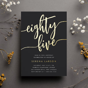 Invitation En Aluminium Golden Script 85e fête d'anniversaire