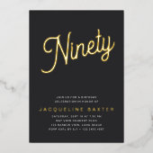Invitation En Aluminium Golden Script 90e fête d'anniversaire (Recto)