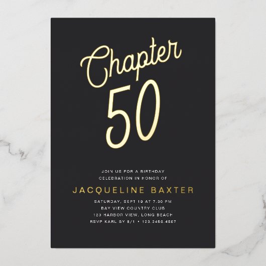Invitation En Aluminium Golden Script Chapitre 50 50e fête d'anniversaire (Recto)