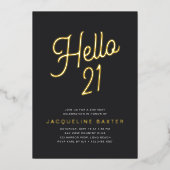 Invitation En Aluminium Golden Script Hello 21 21e fête d'anniversaire (Recto)