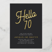 Invitation En Aluminium Golden Script Hello 70 70th Birthday Party (Recto)