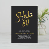 Invitation En Aluminium Golden Script Hello 80 80th Birthday Party (Debout devant)