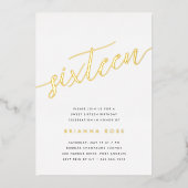 Invitation En Aluminium Golden Script Sweet 16 fête d'anniversaire (Recto)