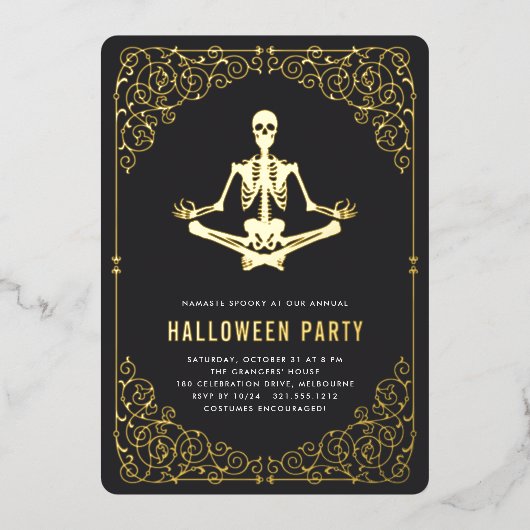 Invitation En Aluminium Golden Skeleton Halloween (Recto)