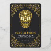Invitation En Aluminium Golden Skull Dia de los Muertos (Recto)