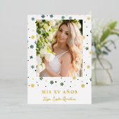 Invitation En Aluminium Golden Snowflake Quinceañera espagnol Whimsical (Debout devant)