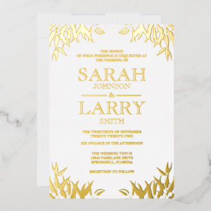 Invitation En Aluminium Gomme Feuille Élégant Or Mariage traditionnel