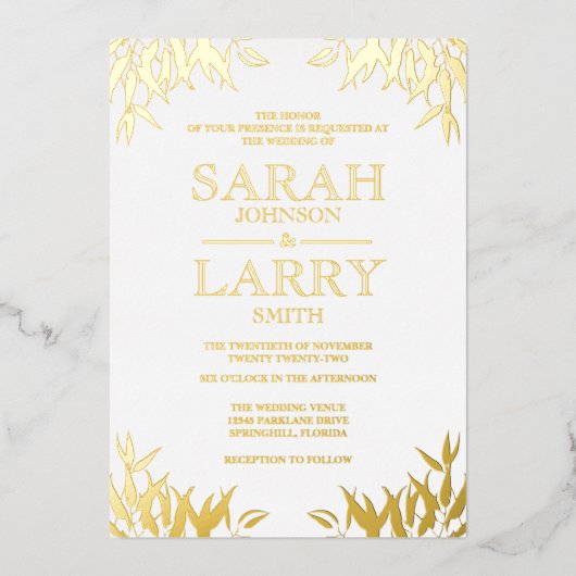 Invitation En Aluminium Gomme Feuille Élégant Or Mariage traditionnel (Recto)