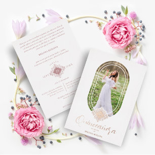 Invitation En Aluminium Gorgeous Real Oval Rose Golden Spanish Quinceañera