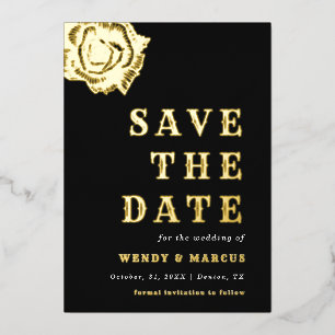 Invitation En Aluminium Goth Dark Rose Flower Mariage esthétique Real Foil