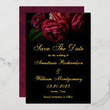 Gothique Élégant Floral Noir Or Save The Date