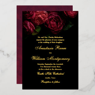 Invitation En Aluminium Gothique Elegant Moody Floral Black & Gold Mariage