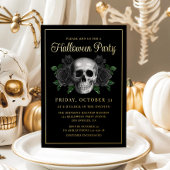 Invitation En Aluminium Gothique Floral Crâne Halloween Or