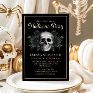 Invitation En Aluminium Gothique Floral Crâne Halloween Or