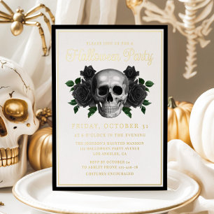 Invitation En Aluminium Gothique Floral Crâne Halloween Or