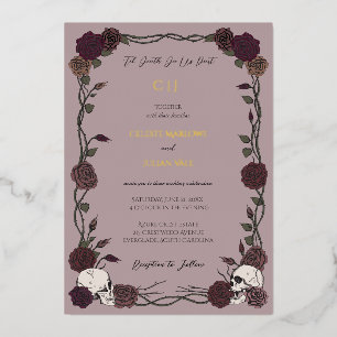 Invitation En Aluminium Gothique Mauve Poussiéreux Jusqu'à la Mort Mariage