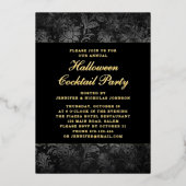 Invitation En Aluminium Gothique Noir Damas Halloween Cocktail Or (Recto)