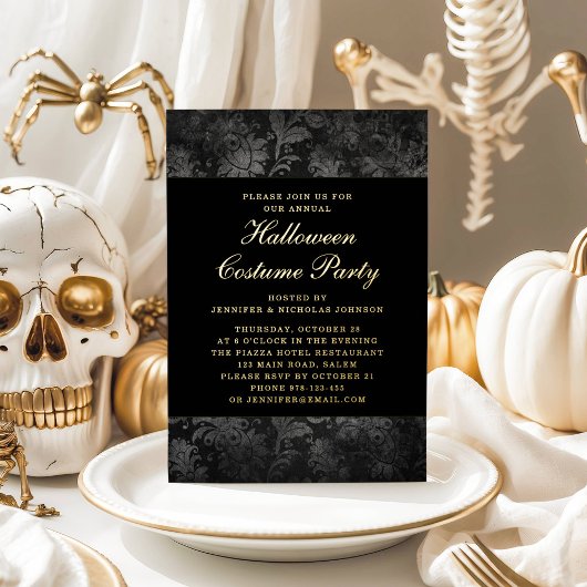 Invitation En Aluminium Gothique Noir Damas Halloween Costume Or