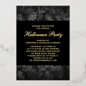Invitation En Aluminium Gothique Noir Damas Halloween Party Gold (Recto)