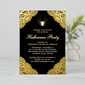 Invitation En Aluminium Gothique Noir Damas Halloween Party Gold Foil Invi (Debout devant)