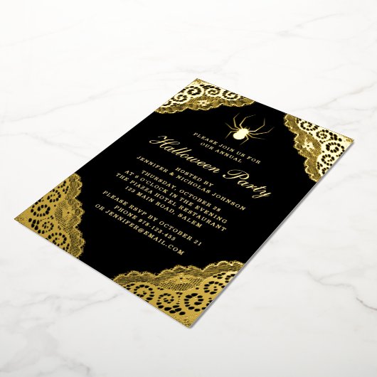 Invitation En Aluminium Gothique Noir Damas Halloween Party Gold Foil Invi (Rotation)