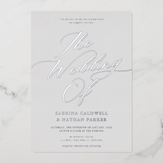 Invitation En Aluminium Gracity Modern Script Mariage Gris Argent (Recto)