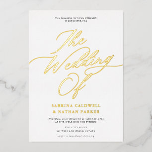 Invitation En Aluminium Gracity Modern Script Mariage Or blanc
