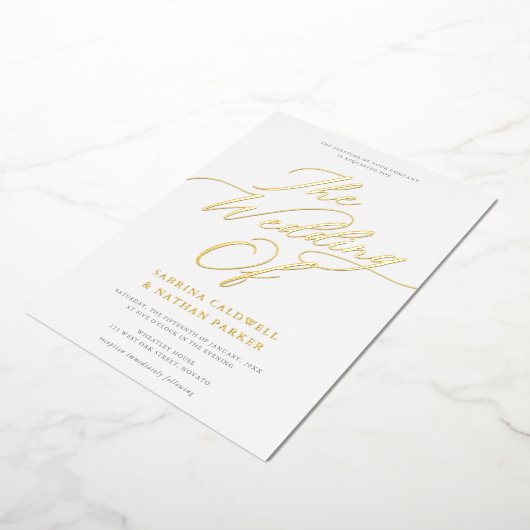Invitation En Aluminium Gracity Modern Script Mariage Or blanc (Rotation)